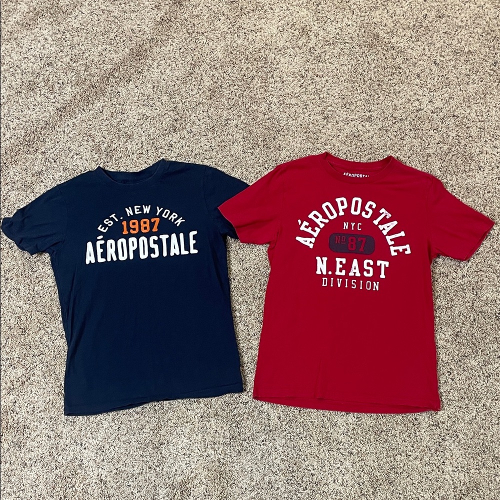 Aeropostale Men's Short Sleeve Tees - Navy and Red